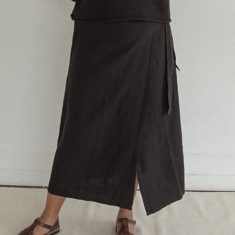 Gillian Stevens Pauline Wrap Skirt Size 3 Natural Linen Minimalist Chic